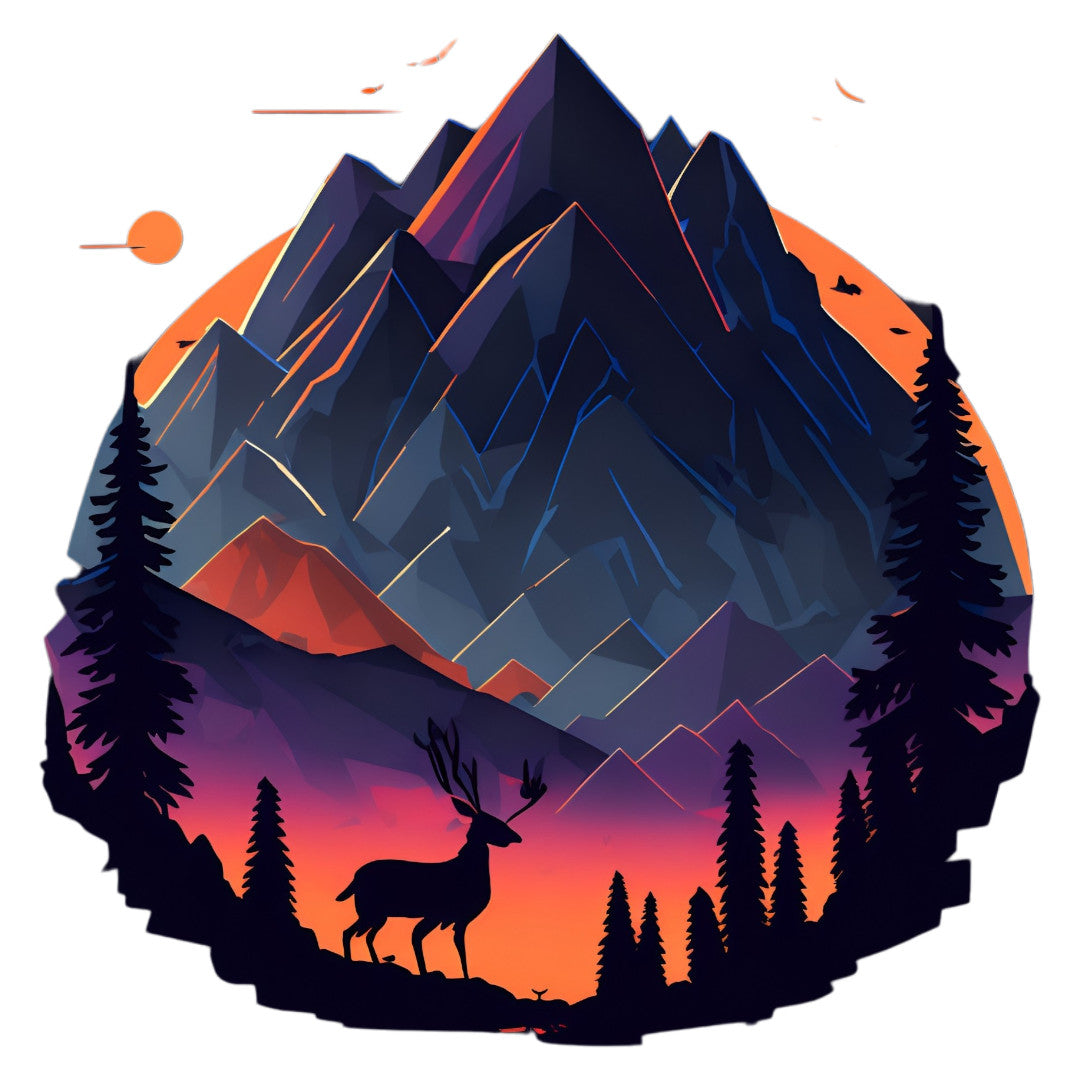 Set 2 bucati, Sticker decorativ, Peisaj de munte, Rezistent la apa, NO6285, 16 cm, Multicolor