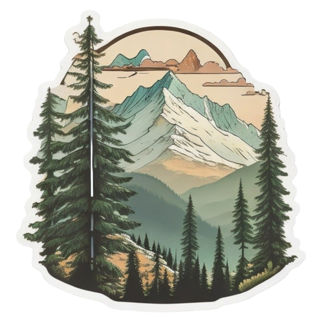 Set 2 bucati, Sticker decorativ, Peisaj de munte, Rezistent la apa, NO7040, 16 cm, Multicolor