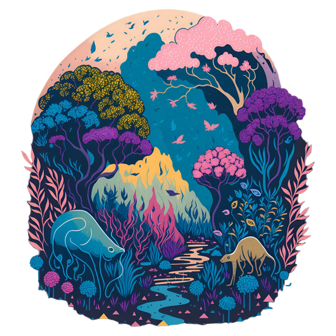 Set 2 bucati, Sticker decorativ, Peisaj din jungla, Rezistent la apa, NO6669, 16 cm, Multicolor