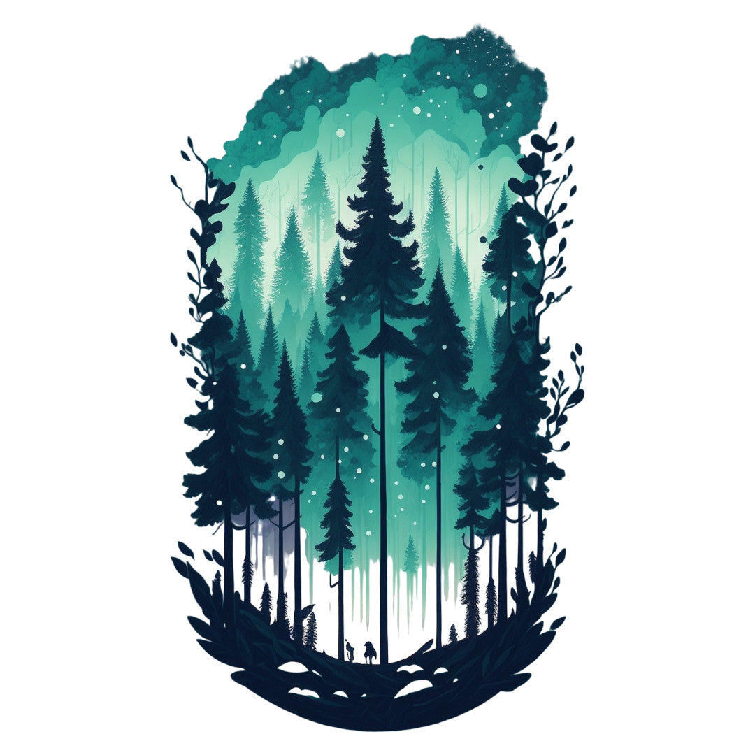 Set 2 bucati, Sticker decorativ, Peisaj din padure, Rezistent la apa, NO6273, 16 cm, Multicolor