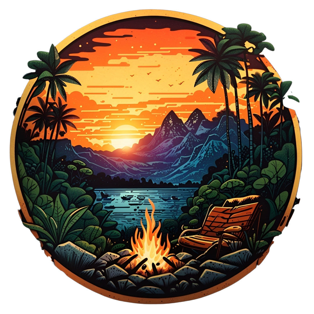 Set 2 bucati, Sticker decorativ, Peisaj in padure la apus, Rezistent la apa, NO6296, 16 cm, Multicolor