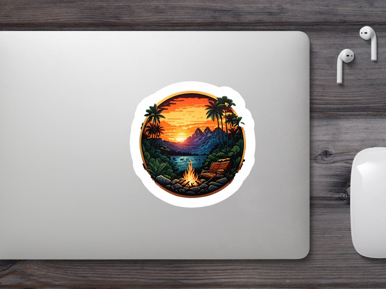 Set 2 bucati, Sticker decorativ, Peisaj in padure la apus, Rezistent la apa, NO6296, 16 cm, Multicolor