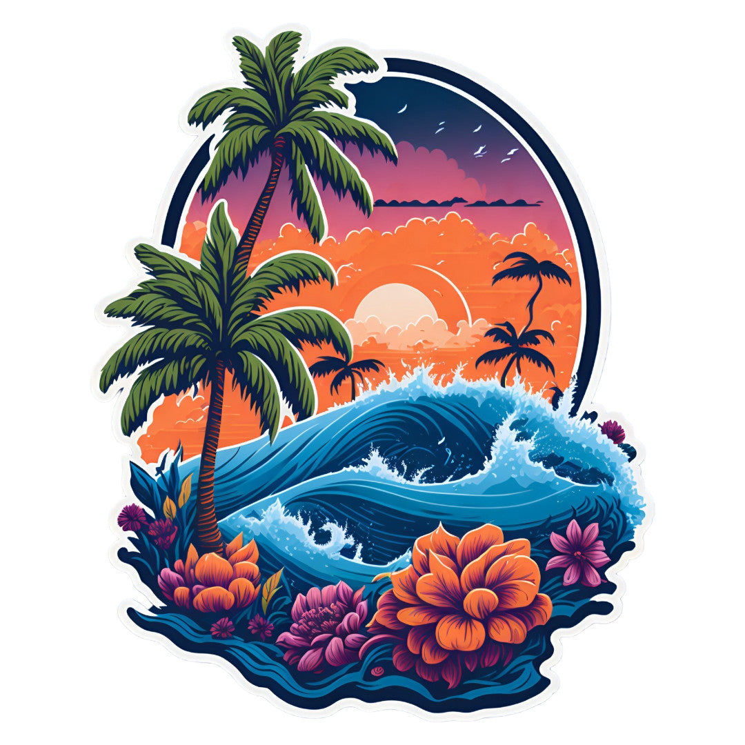 Set 2 bucati, Sticker decorativ, Peisaj la mare, Rezistent la apa, NO6290, 16 cm, Multicolor