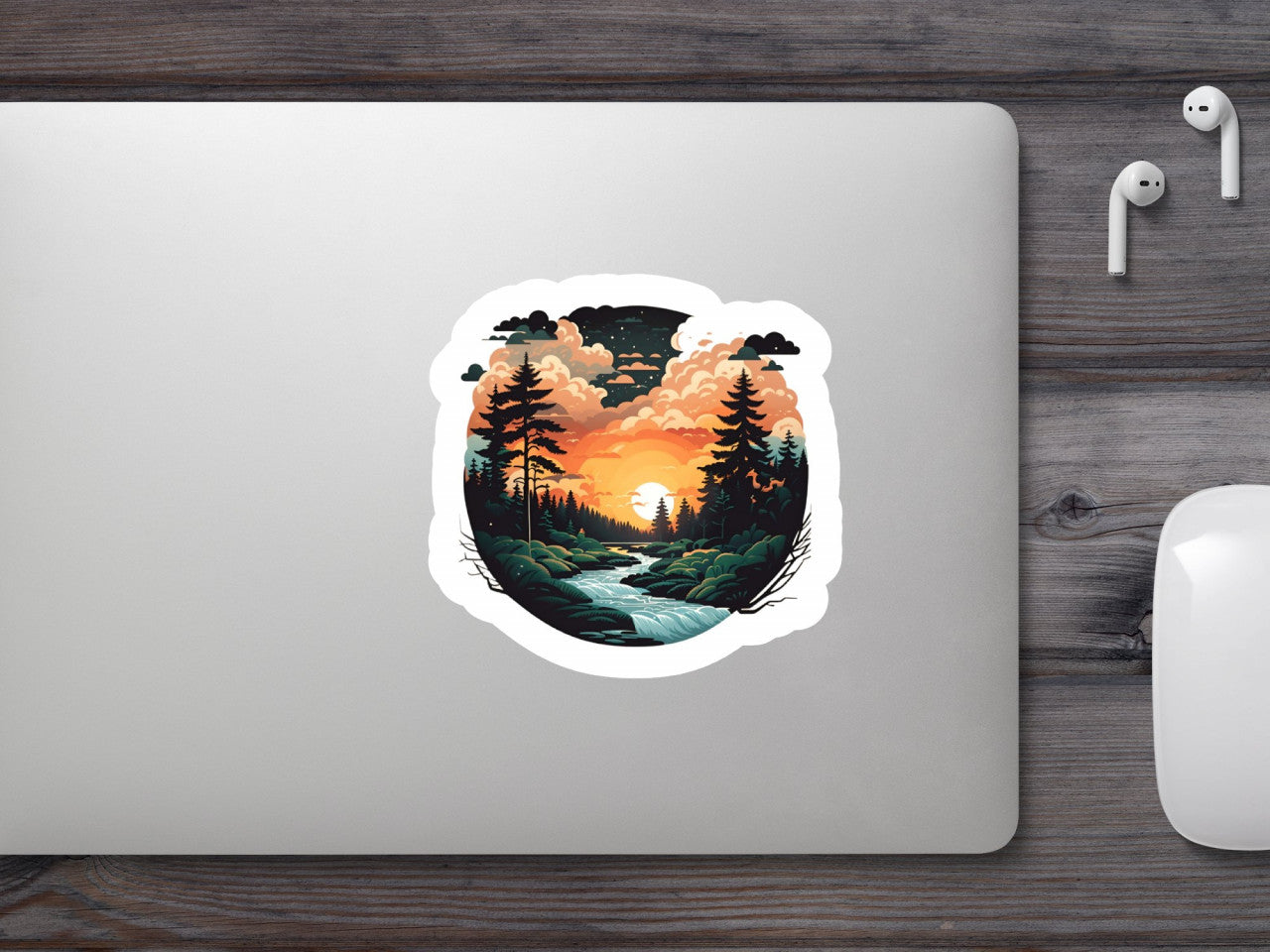 Set 2 bucati, Sticker decorativ, Peisaj padure rasarit, Rezistent la apa, NO6297, 16 cm, Multicolor