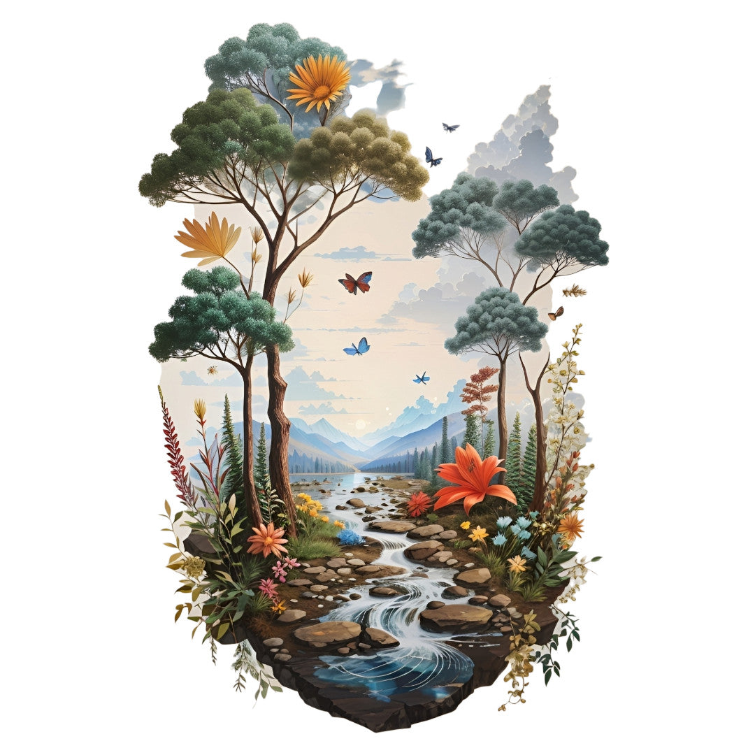 Set 2 bucati, Sticker decorativ, Peisaj pe rau, Rezistent la apa, NO6507, 16 cm, Multicolor