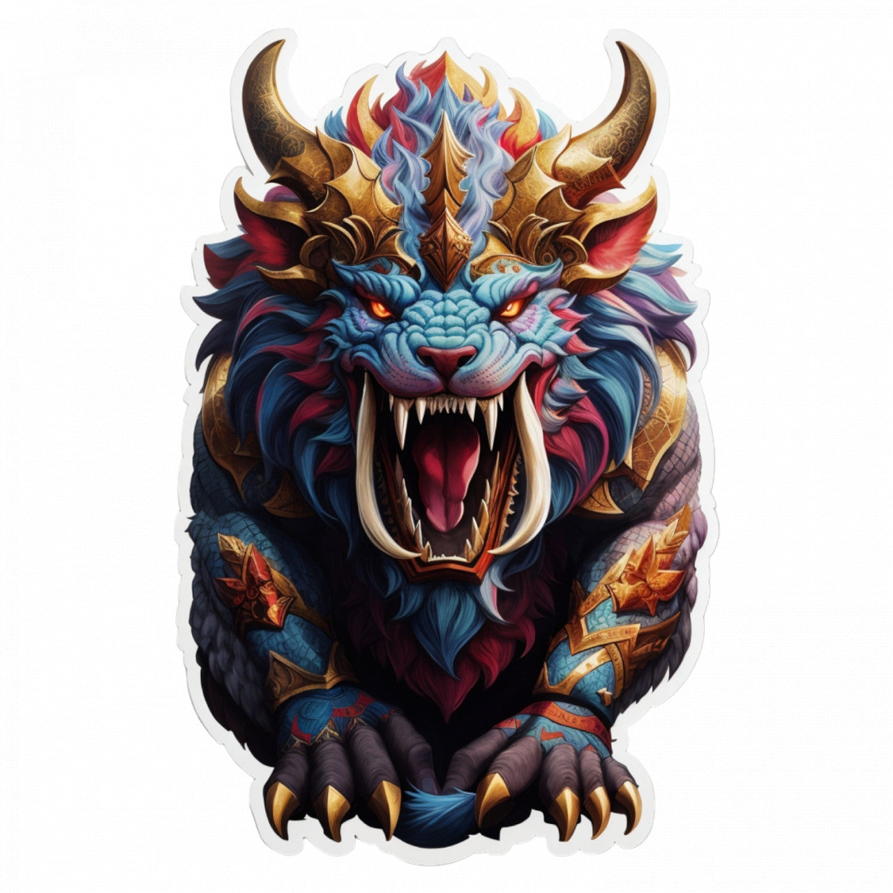 Set 2 bucati, Sticker decorativ, Personaj mitologic Behemoth furios, Rezistent la apa, NO4759, 16 cm, Multicolor