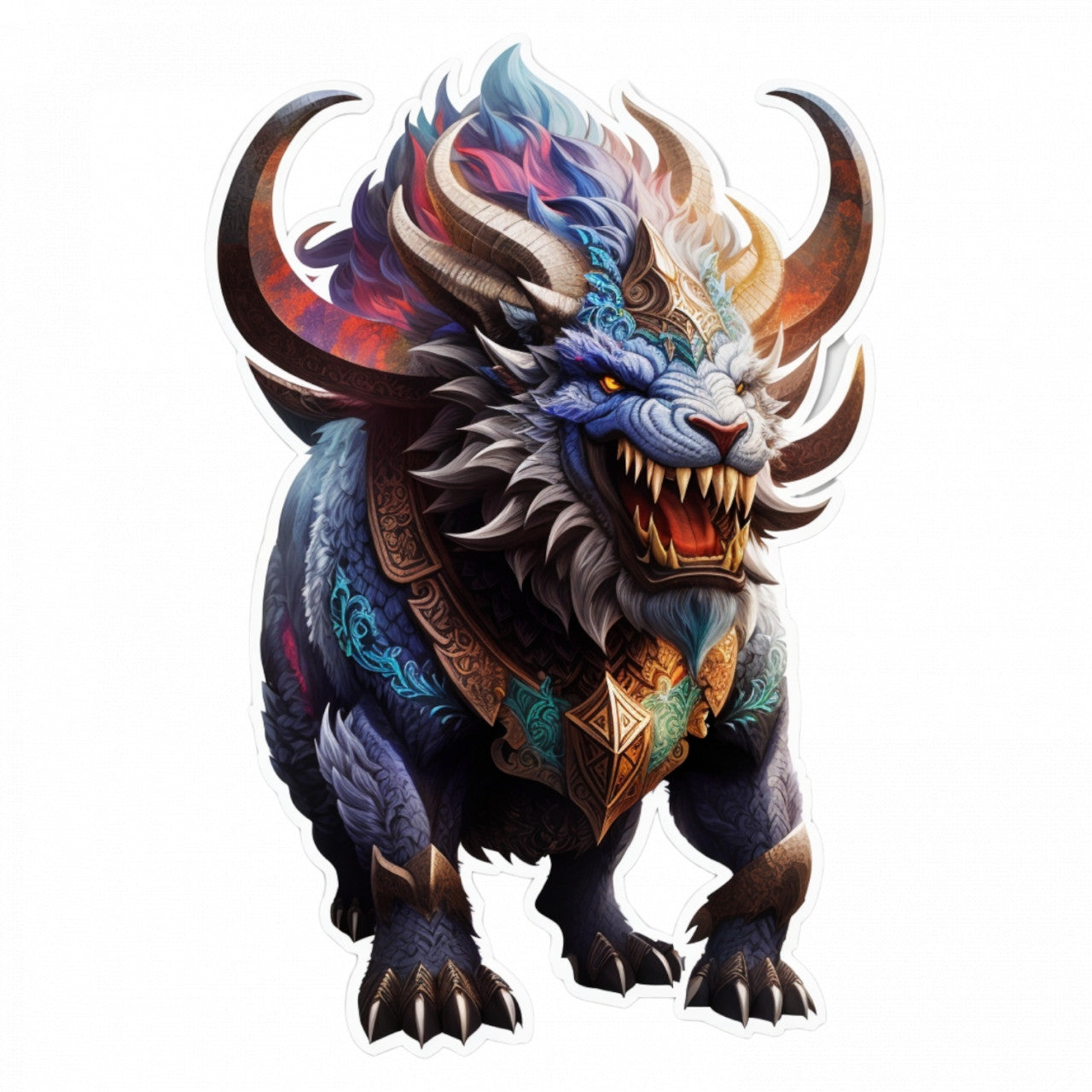 Set 2 bucati, Sticker decorativ, Personaj mitologic Behemoth, Rezistent la apa, NO4762, 16 cm, Multicolor