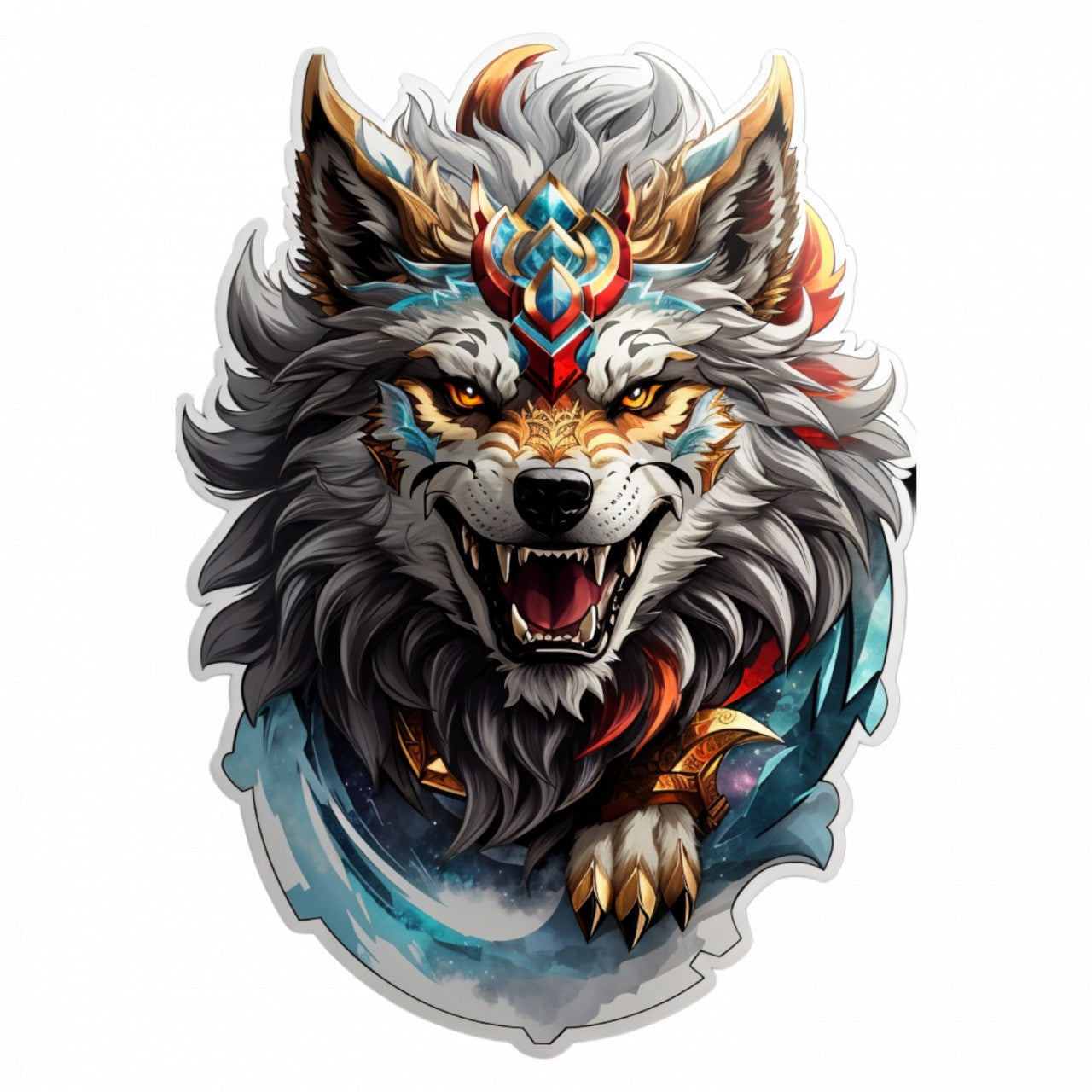 Set 2 bucati, Sticker decorativ, Personaj mitologic Fenrir, Rezistent la apa, NO5244, 16 cm, Multicolor