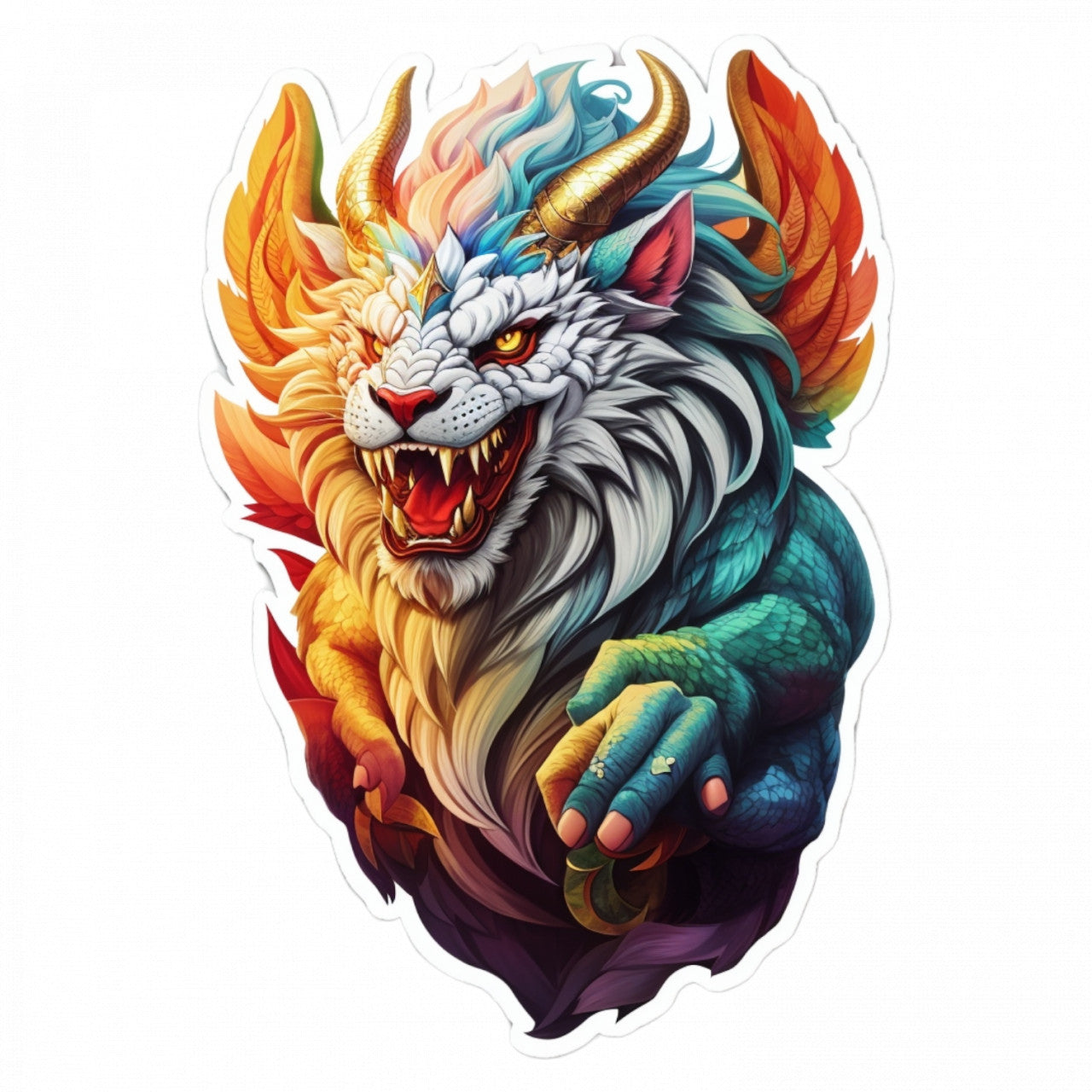 Set 2 bucati, Sticker decorativ, Personaj mitologic Himera cap, Rezistent la apa, NO5076, 16 cm, Multicolor