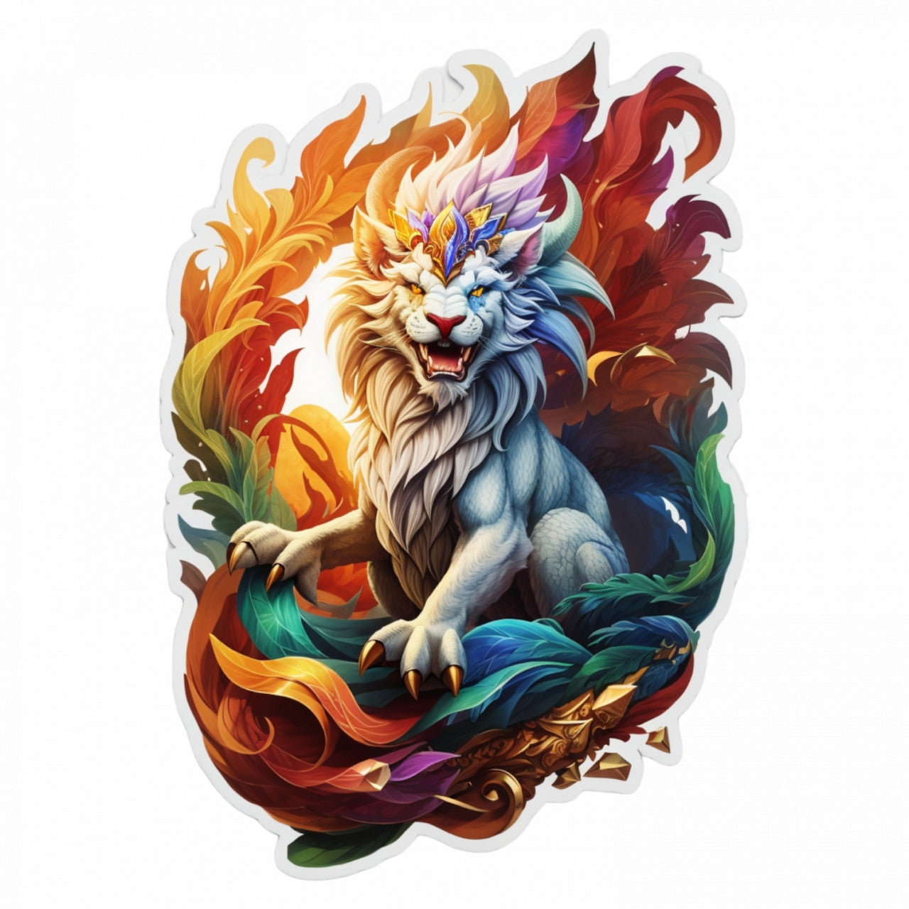 Set 2 bucati, Sticker decorativ, Personaj mitologic Himera in flacari, Rezistent la apa, NO5077, 16 cm, Multicolor