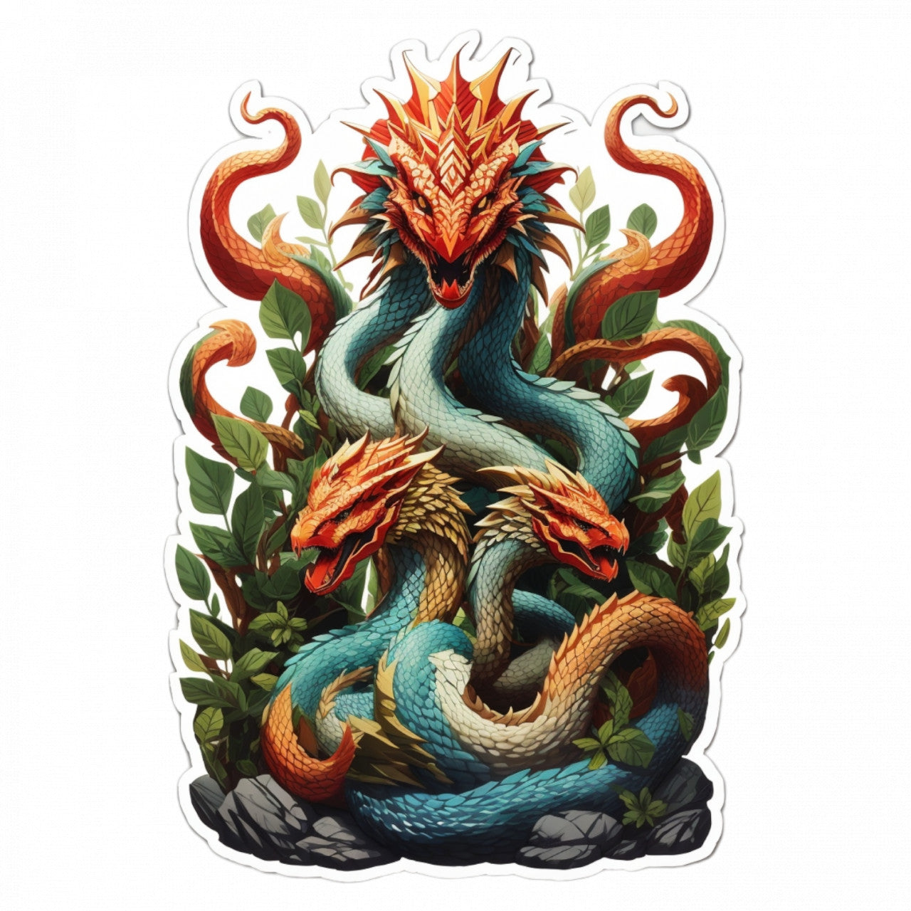 Set 2 bucati, Sticker decorativ, Personaj mitologic Hydra cu multe capete, Rezistent la apa, NO5435, 16 cm, Multicolor