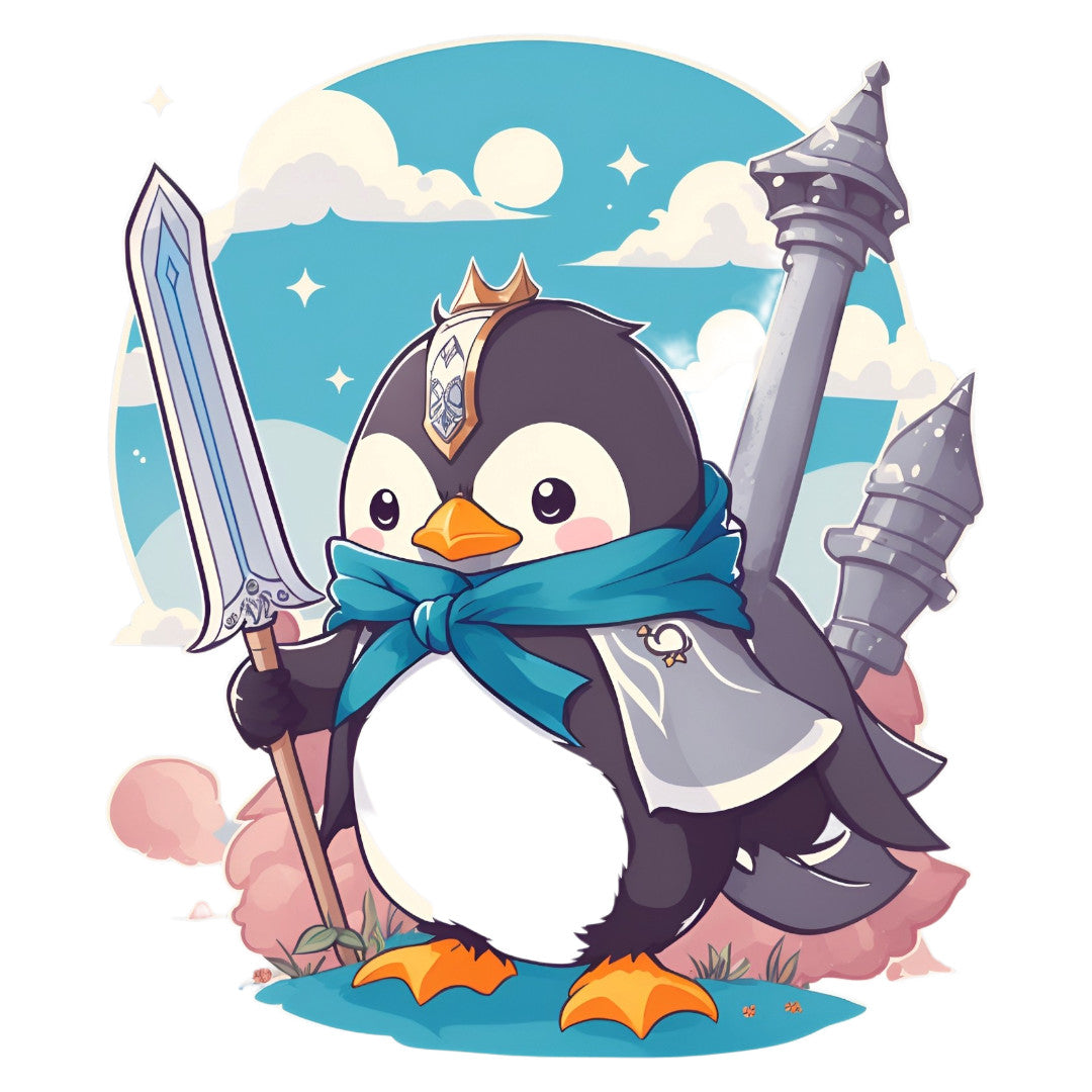 Set 2 bucati, Sticker decorativ, Pinguinul cu sabie, Rezistent la apa, NO6206, 16 cm, Multicolor