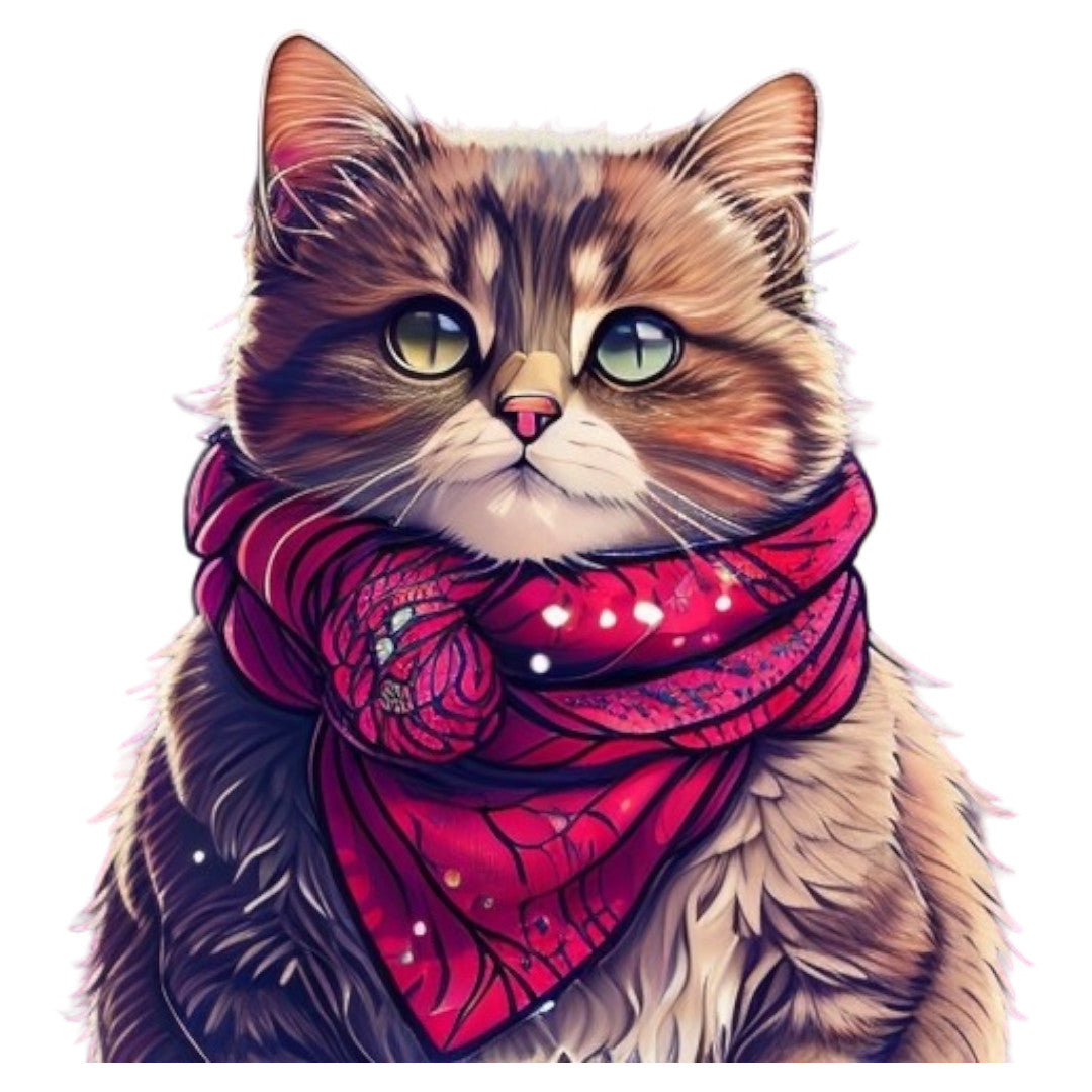 Set 2 bucati, Sticker decorativ, Pisica cu bandana, Rezistent la apa, NO6933, 16 cm, Multicolor