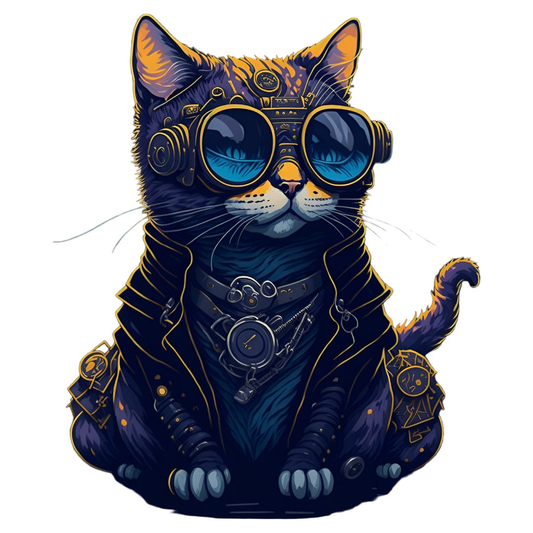 Set 2 bucati, Sticker decorativ, Pisica cu ochelari de soare, Rezistent la apa, NO6567, 16 cm, Multicolor