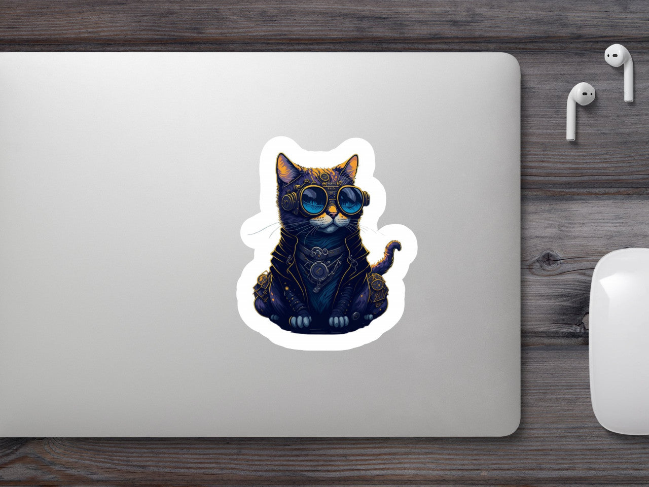 Set 2 bucati, Sticker decorativ, Pisica cu ochelari de soare, Rezistent la apa, NO6567, 16 cm, Multicolor