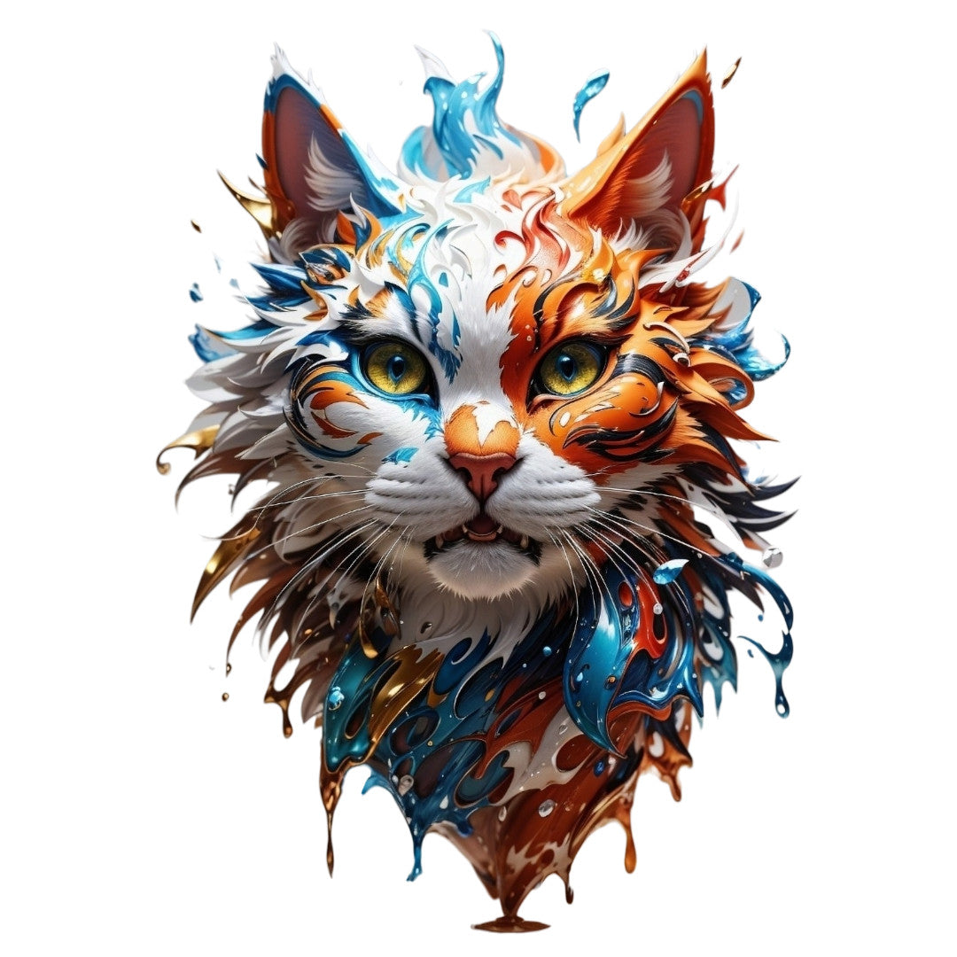 Set 2 bucati, Sticker decorativ, Pisica fantezie, Rezistent la apa, NO6142, 16 cm, Multicolor