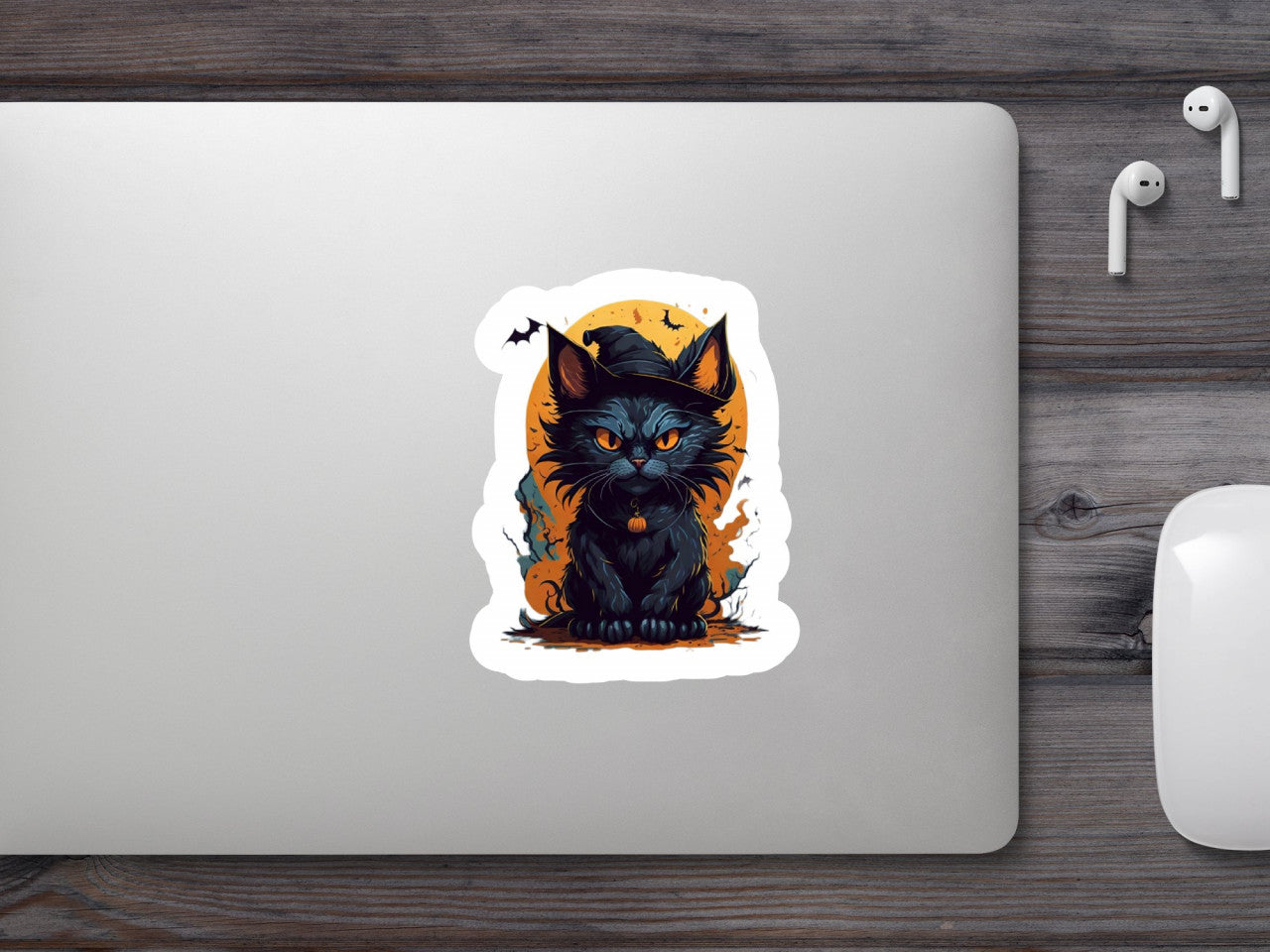 Set 2 bucati, Sticker decorativ, Pisica halloween, Rezistent la apa, NO6276, 16 cm, Multicolor