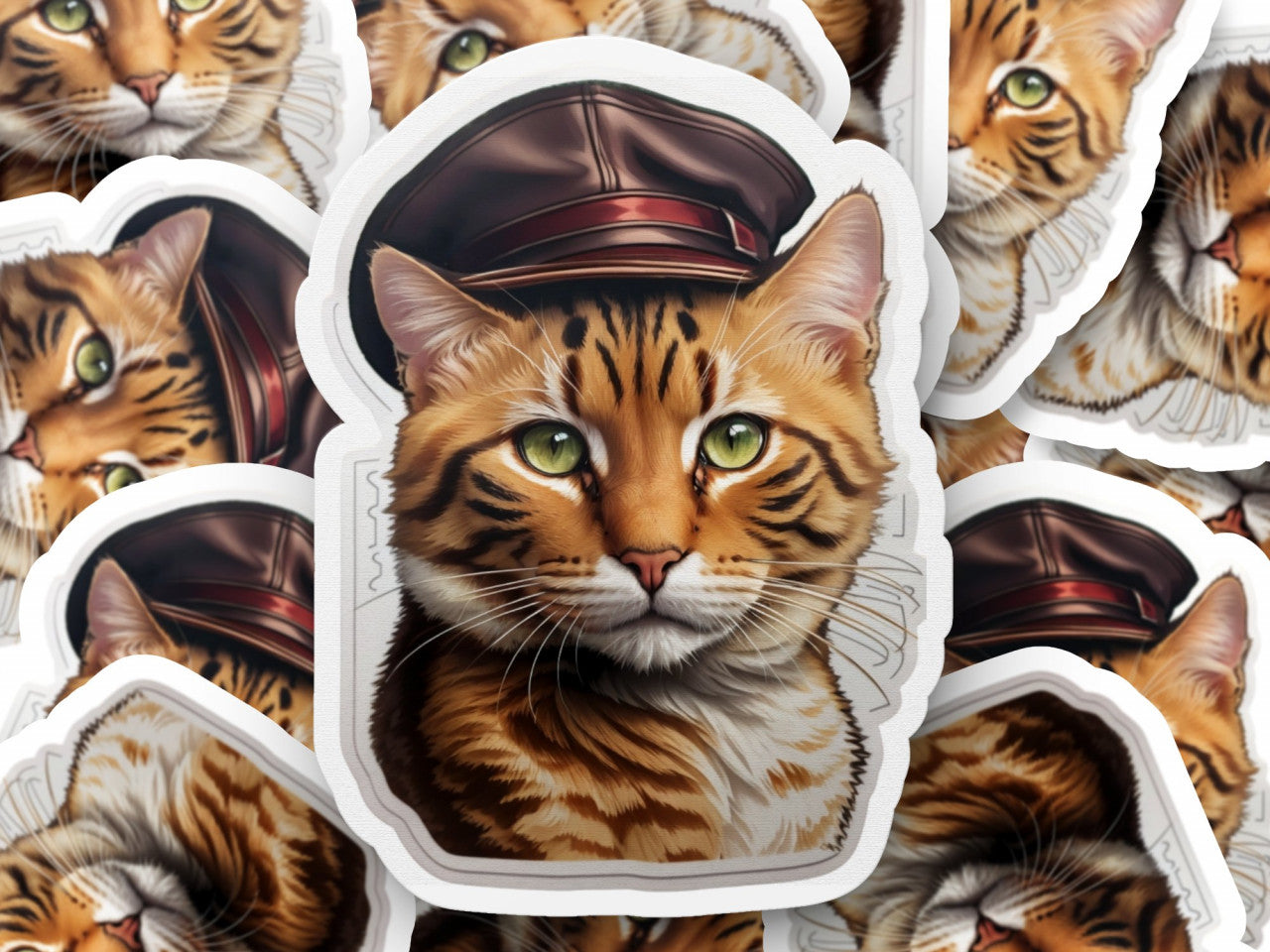 Set 2 bucati, Sticker decorativ, Pisica Havana brown cu sapca, Rezistent la apa, NO5371, 16 cm, Multicolor