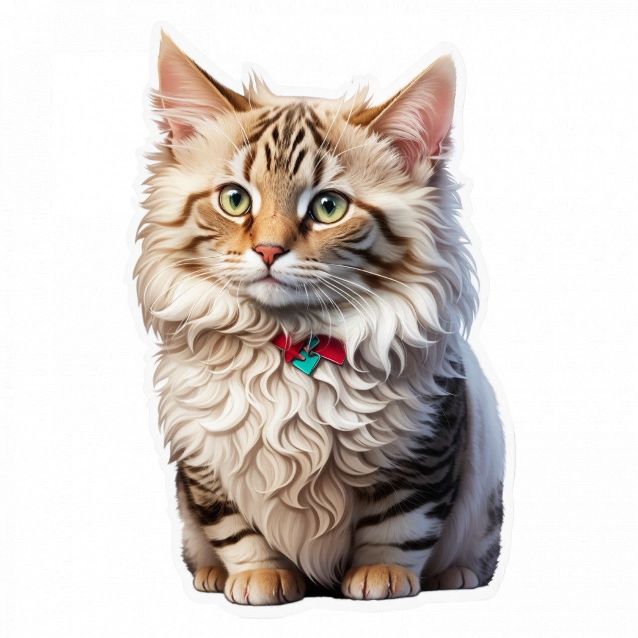 Set 2 bucati, Sticker decorativ, Pisica Laperm cu zgarda, Rezistent la apa, NO5483, 16 cm, Multicolor