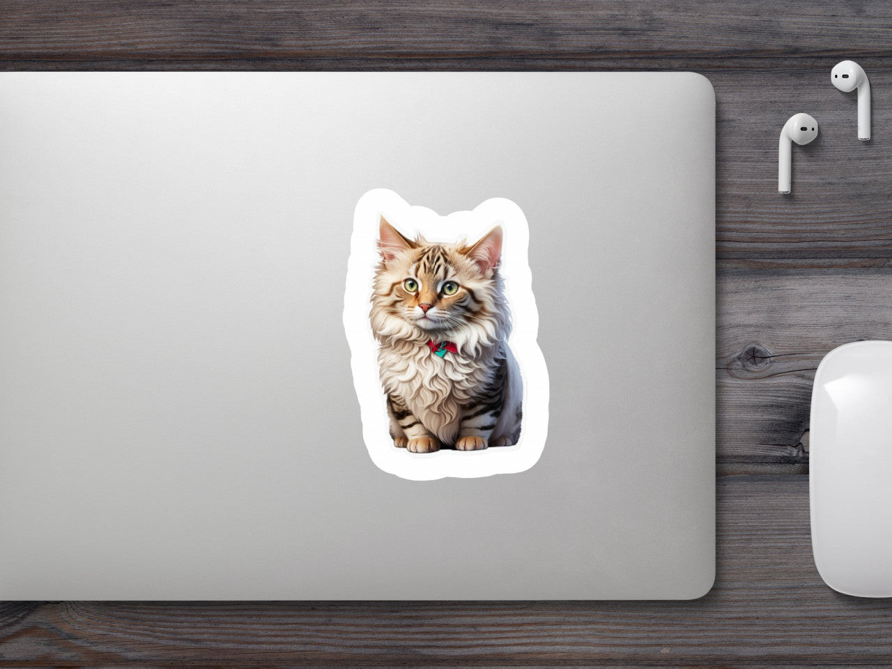 Set 2 bucati, Sticker decorativ, Pisica Laperm cu zgarda, Rezistent la apa, NO5483, 16 cm, Multicolor