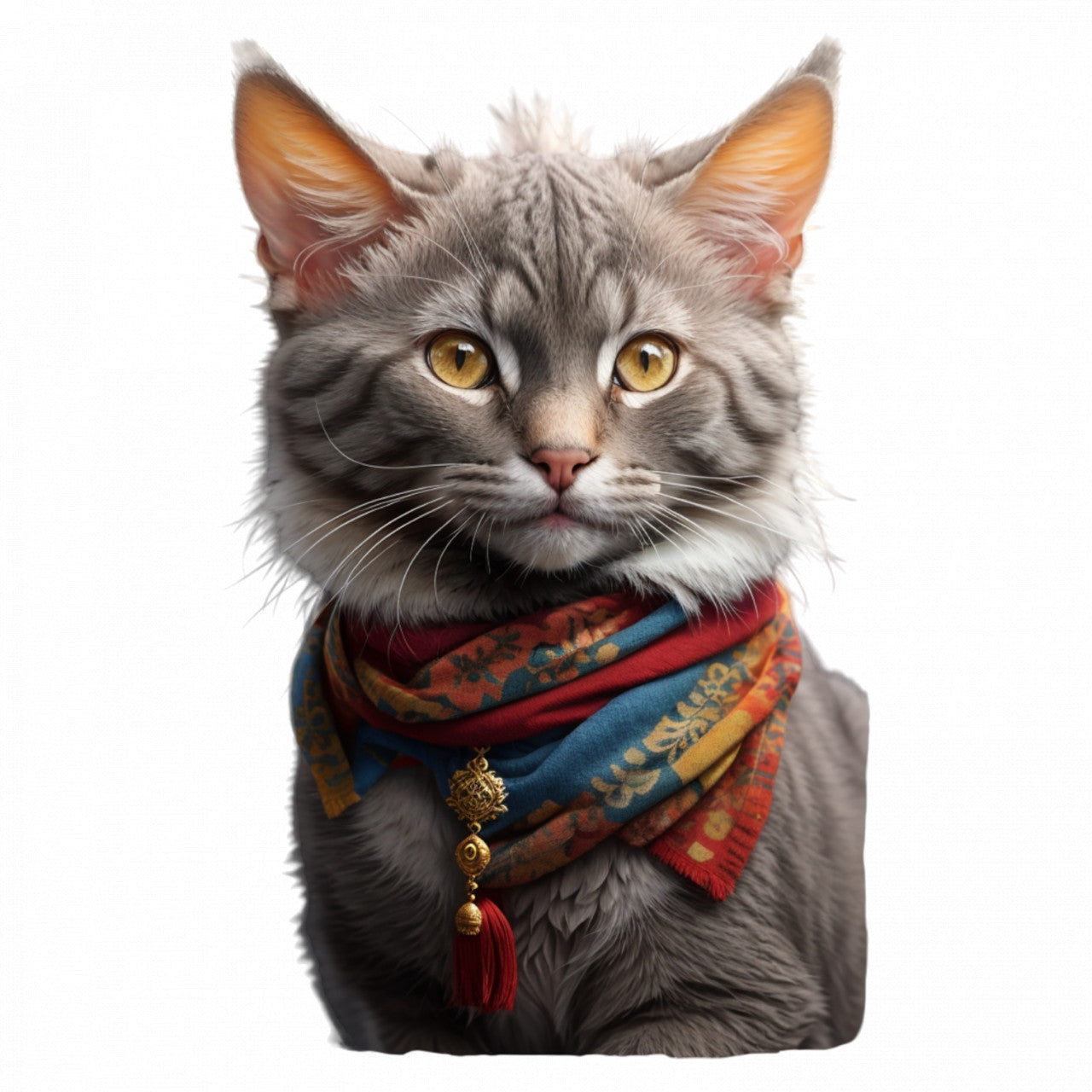 Set 2 bucati, Sticker decorativ, Pisica Lykoi cu bandana, Rezistent la apa, NO5539, 16 cm, Multicolor