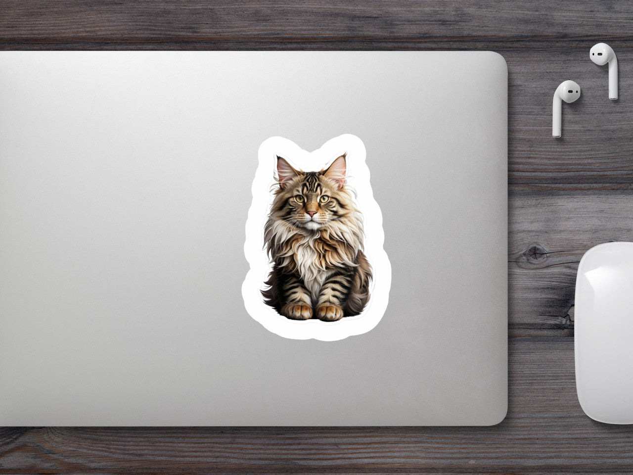 Set 2 bucati, Sticker decorativ, Pisica Maine Coon, Rezistent la apa, NO5555, 16 cm, Multicolor