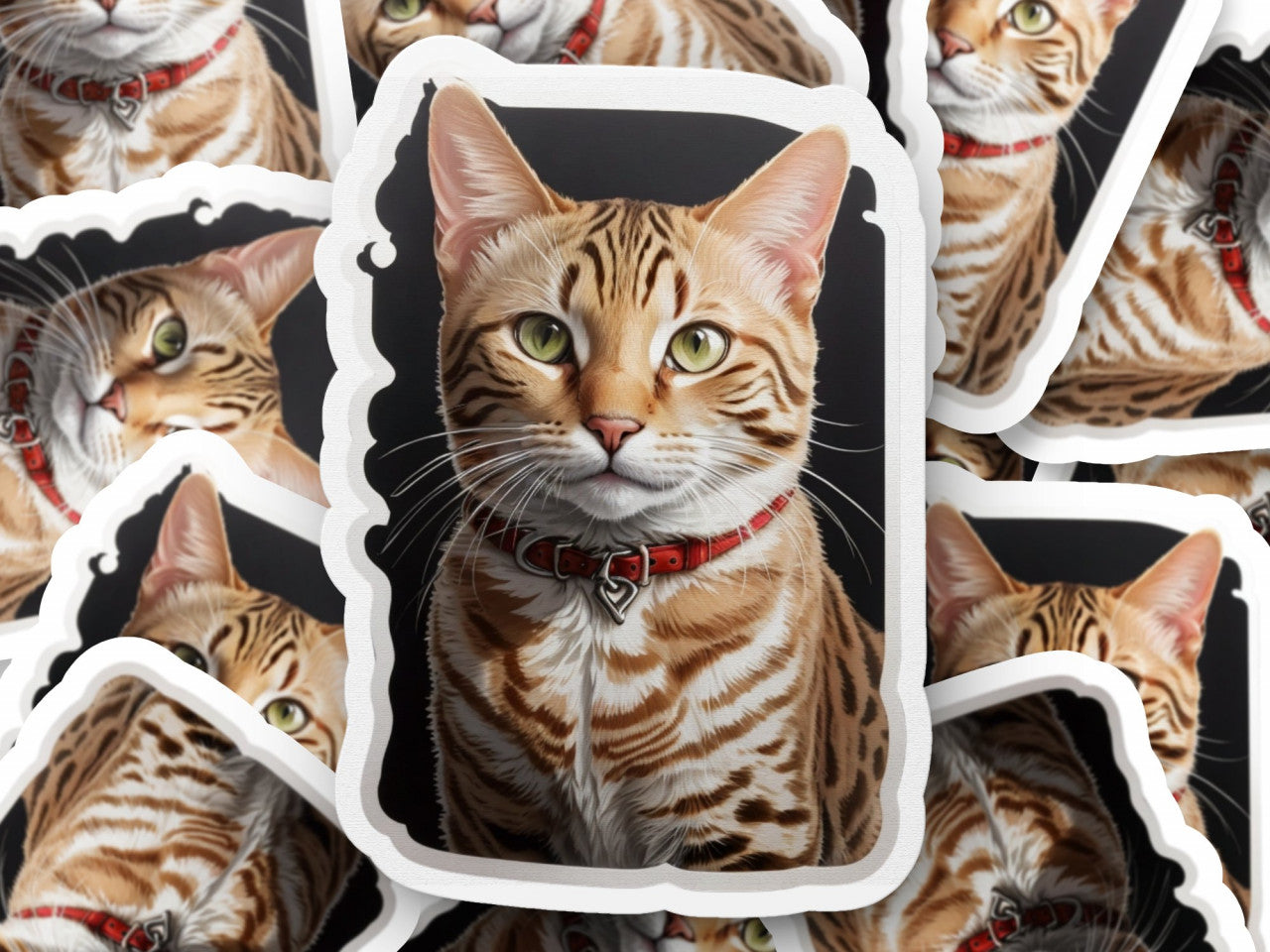 Set 2 bucati, Sticker decorativ, Pisica Ocicat, Rezistent la apa, NO5678, 16 cm, Multicolor