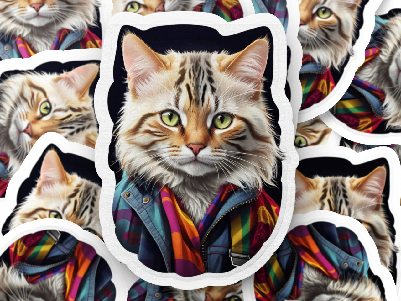 Set 2 bucati, Sticker decorativ, Pisica Pixie bob cu jacheta, Rezistent la apa, NO5778, 16 cm, Multicolor