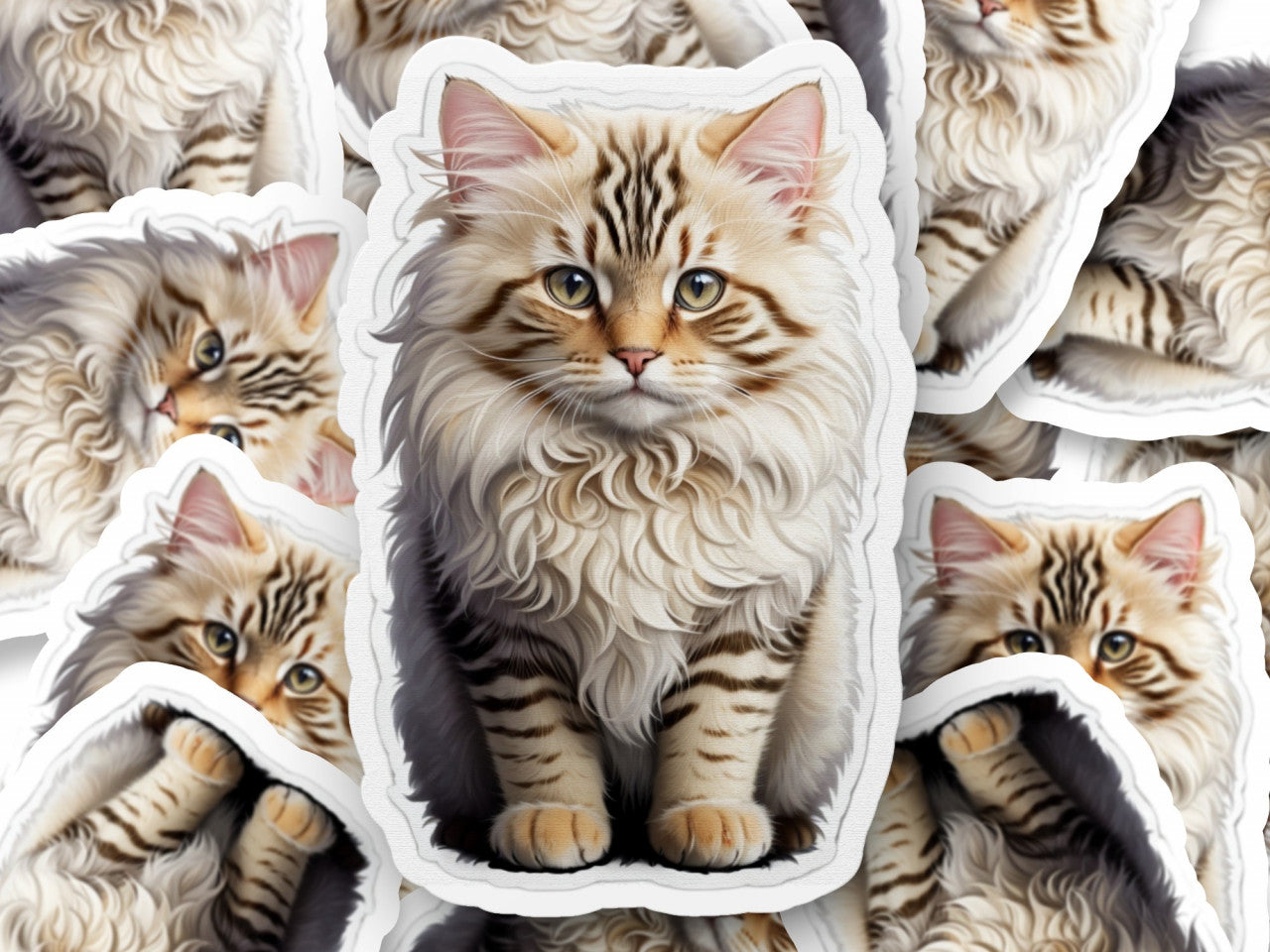 Set 2 bucati, Sticker decorativ, Pisica Ragamuffin, Rezistent la apa, NO5821, 16 cm, Multicolor