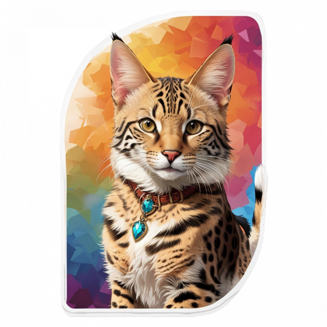 Set 2 bucati, Sticker decorativ, Pisica Savannah cu medalion, Rezistent la apa, NO5874, 16 cm, Multicolor