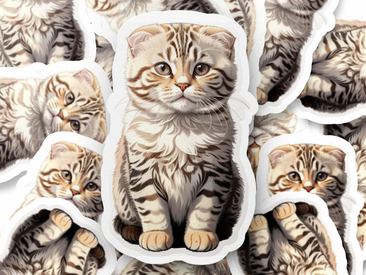 Set 2 bucati, Sticker decorativ, Pisica Scottish Fold, Rezistent la apa, NO5882, 16 cm, Multicolor