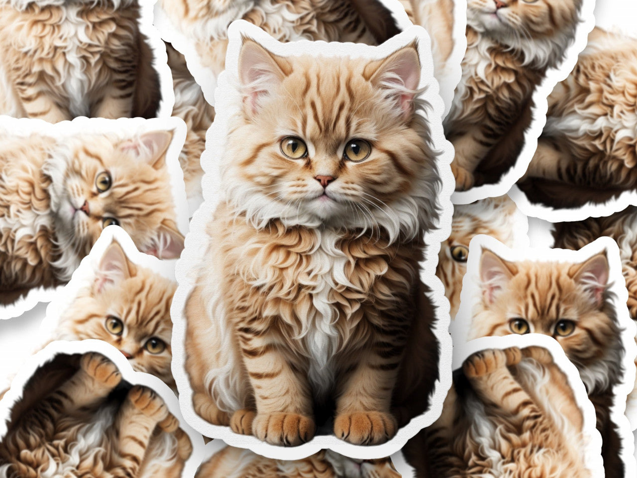 Set 2 bucati, Sticker decorativ, Pisica Selkirk rex, Rezistent la apa, NO5892, 16 cm, Multicolor