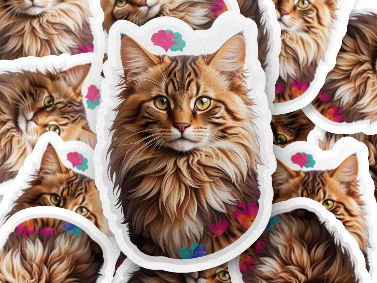 Set 2 bucati, Sticker decorativ, Pisica somali, Rezistent la apa, NO5952, 16 cm, Multicolor