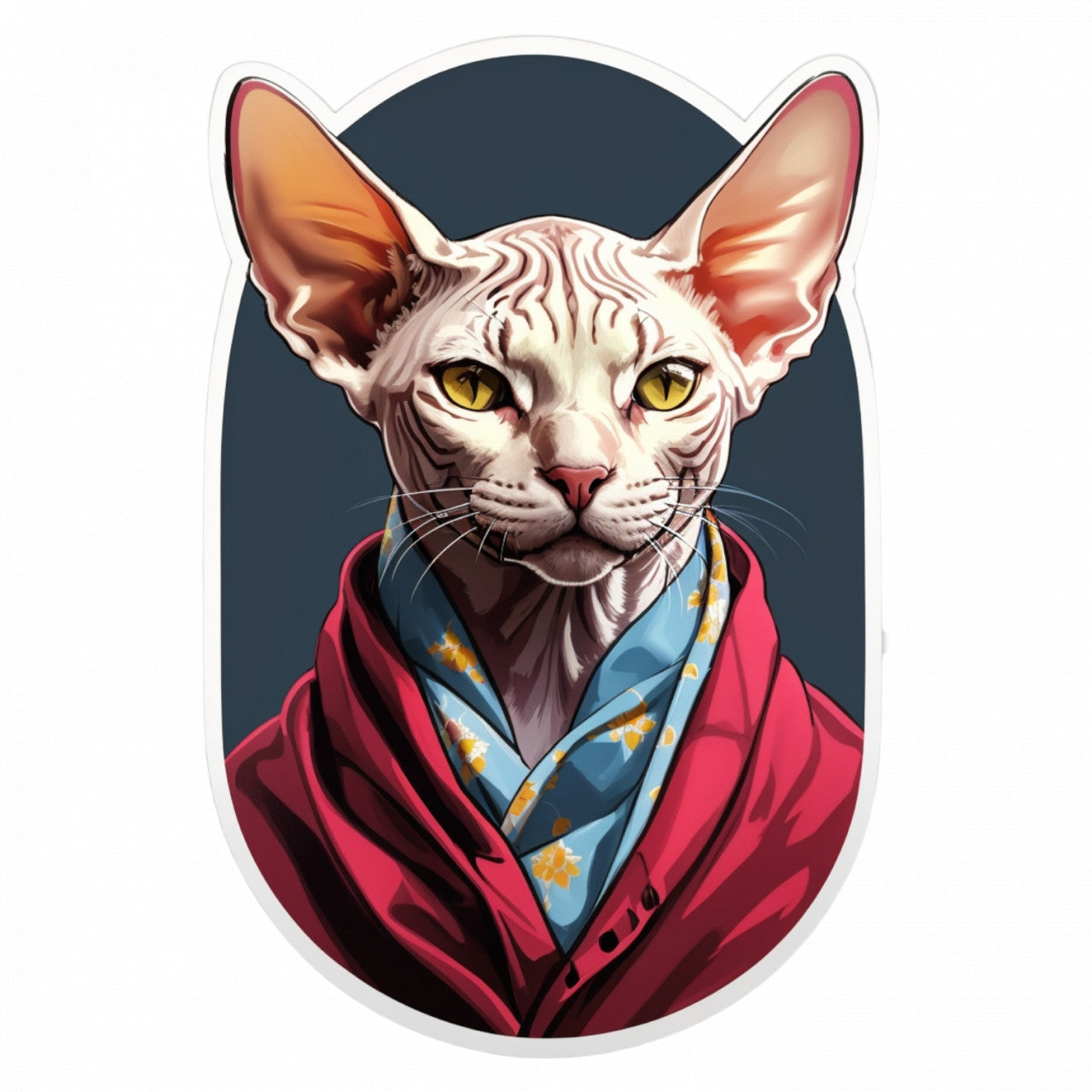 Set 2 bucati, Sticker decorativ, Pisica Sphynx cu jacheta, Rezistent la apa, NO5956, 16 cm, Multicolor