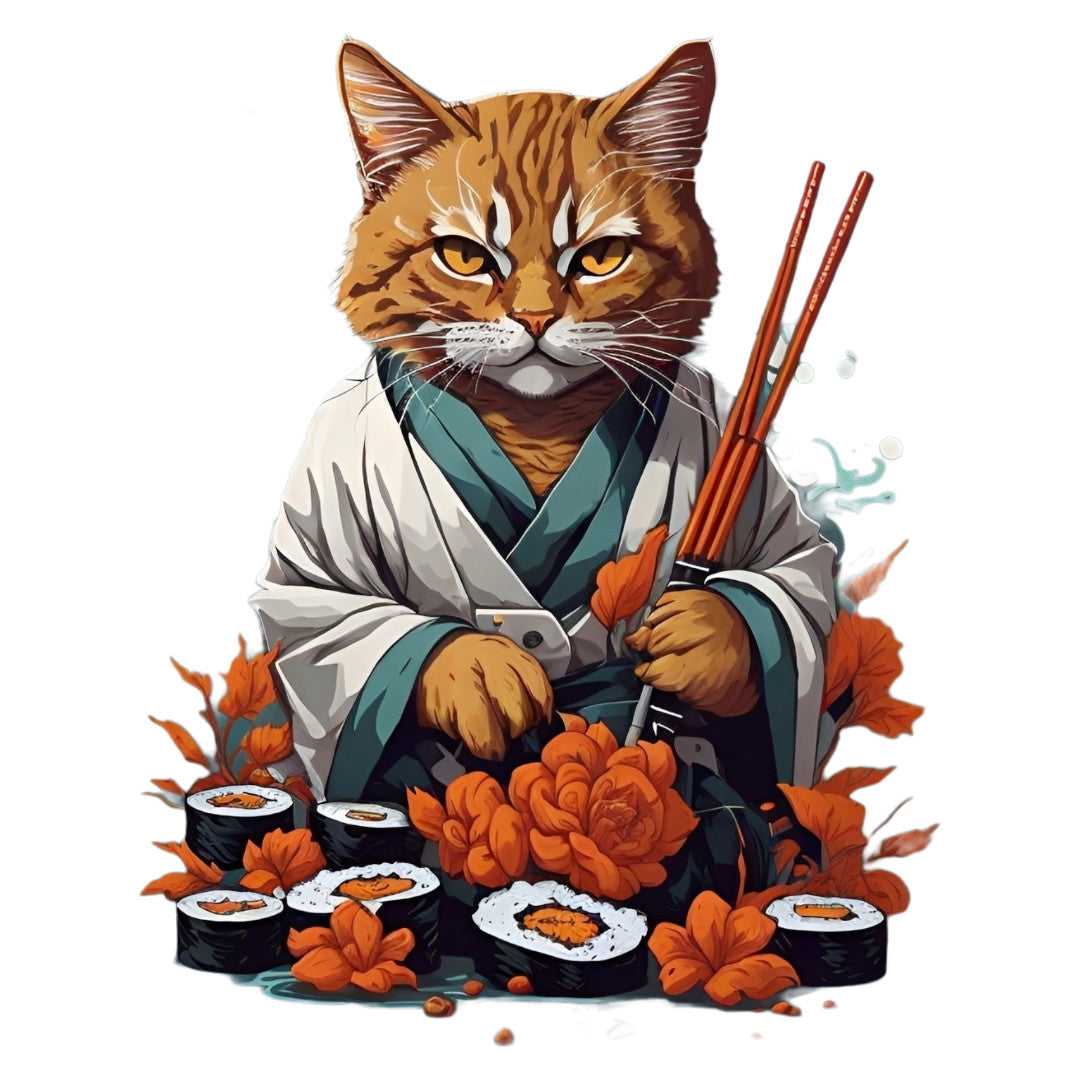 Set 2 bucati, Sticker decorativ, Pisica sushi, Rezistent la apa, NO6398, 16 cm, Multicolor