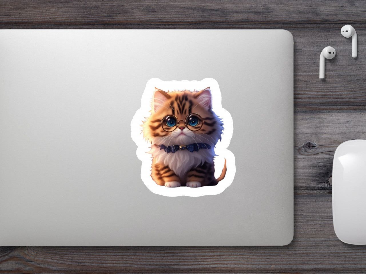 Set 2 bucati, Sticker decorativ, Pisica tigrata cu ochelari, Rezistent la apa, NO6386, 16 cm, Multicolor