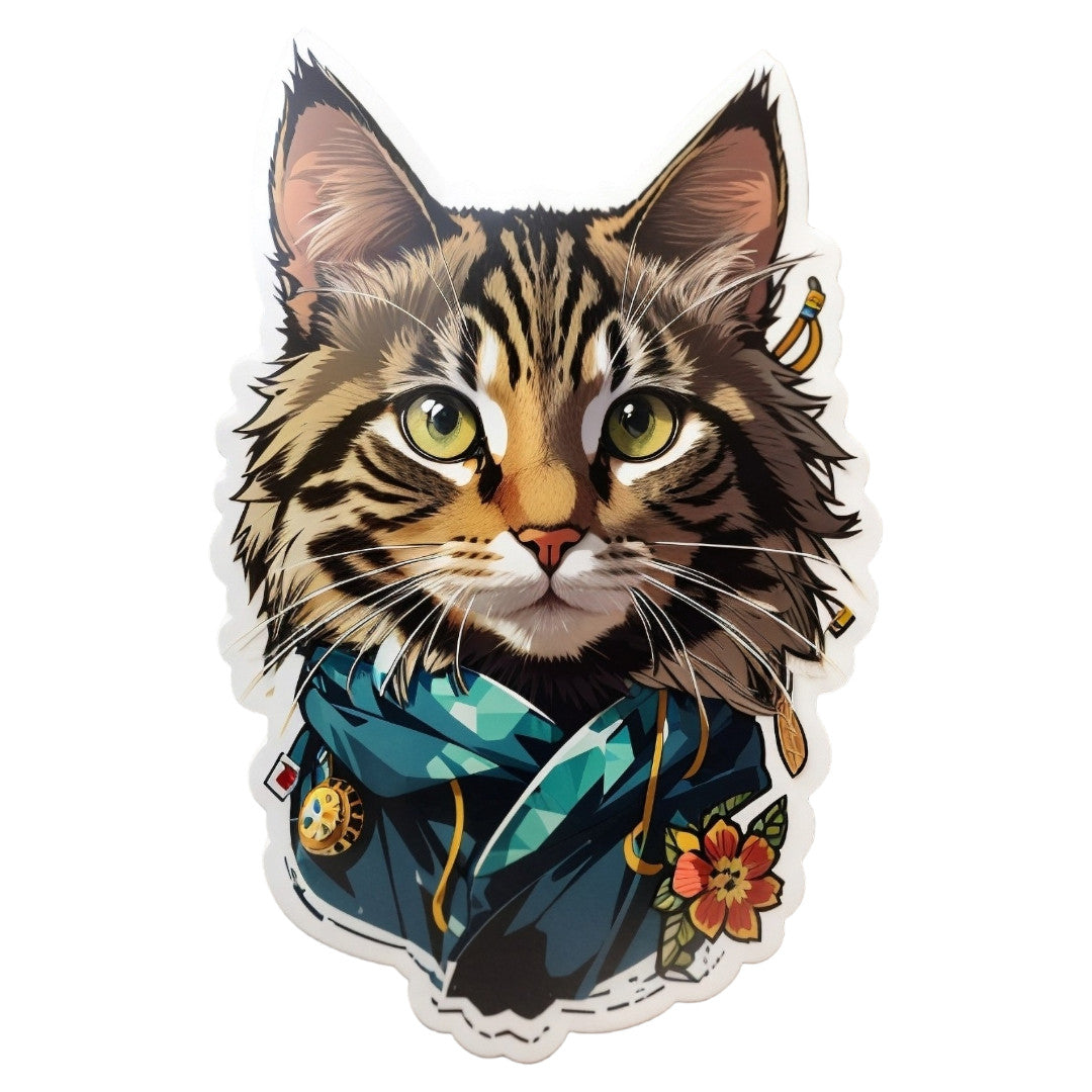 Set 2 bucati, Sticker decorativ, Pisica tigrata, Rezistent la apa, NO6602, 16 cm, Multicolor