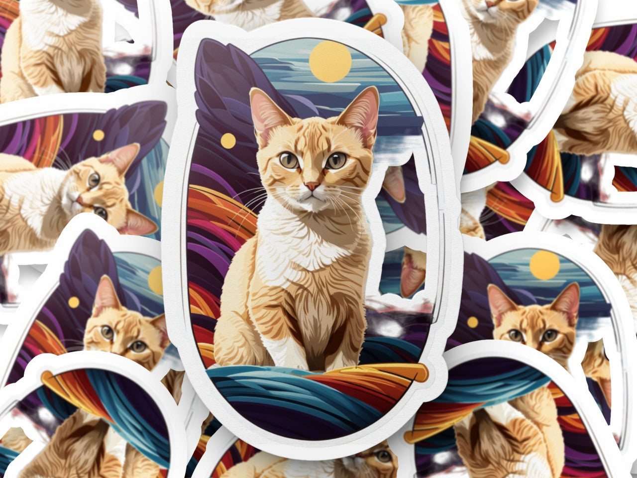 Set 2 bucati, Sticker decorativ, Pisica Tonkineza, Rezistent la apa, NO6011, 16 cm, Multicolor