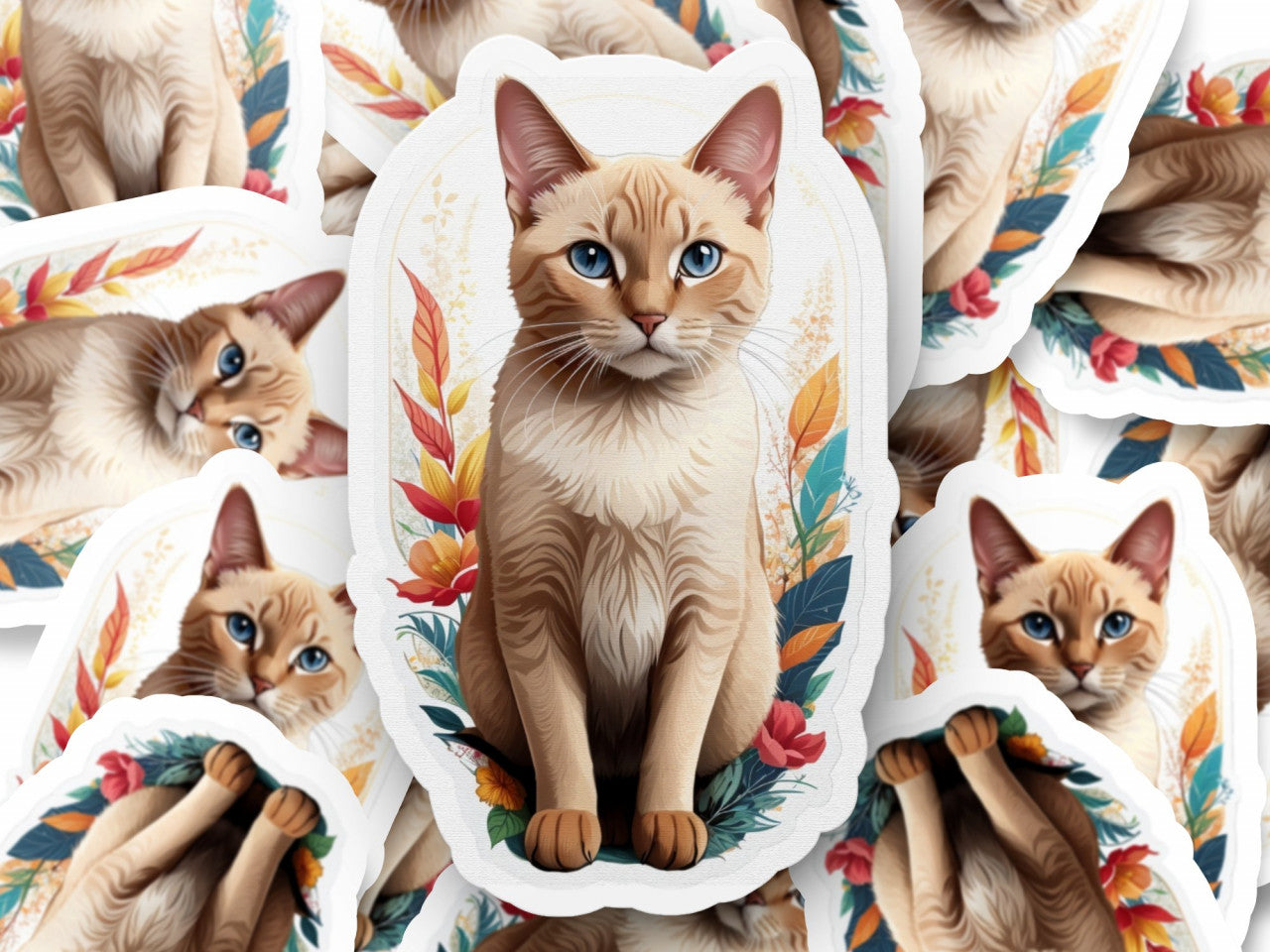 Set 2 bucati, Sticker decorativ, Pisica Tonkineza, Rezistent la apa, NO6013, 16 cm, Multicolor