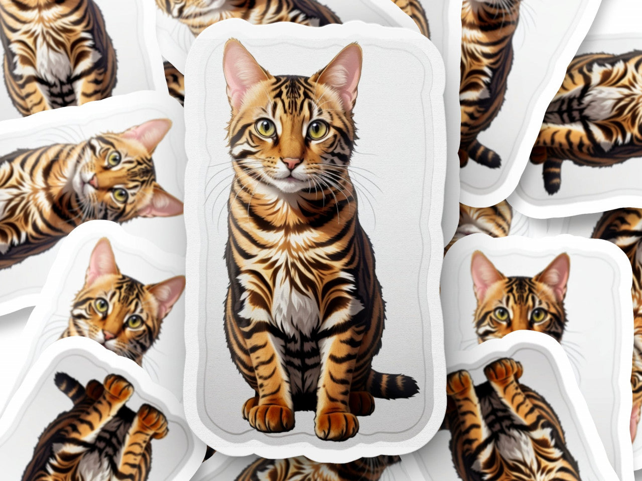 Set 2 bucati, Sticker decorativ, Pisica Toyger, Rezistent la apa, NO6016, 16 cm, Multicolor