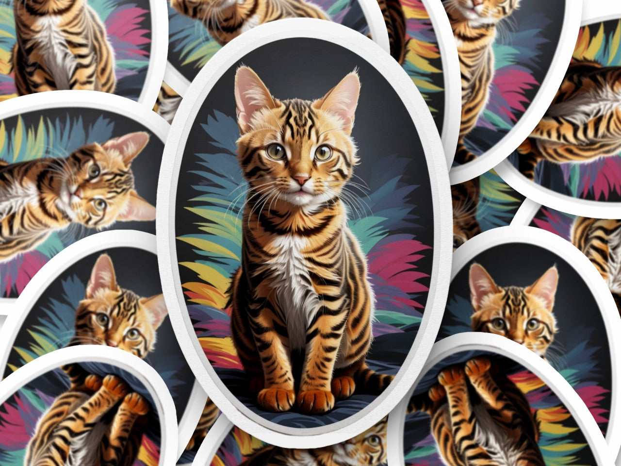 Set 2 bucati, Sticker decorativ, Pisica Toyger, Rezistent la apa, NO6017, 16 cm, Multicolor