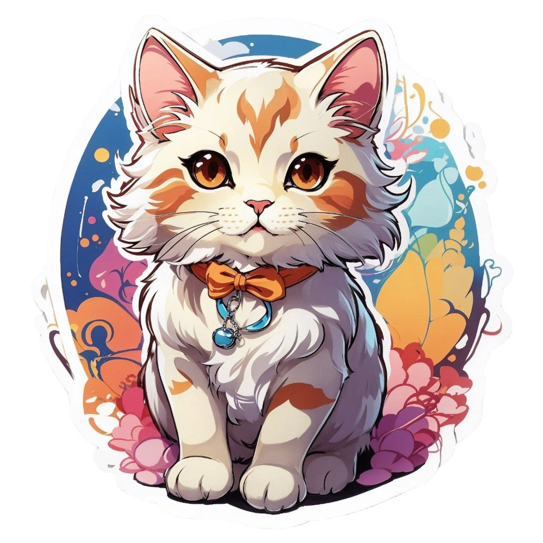 Set 2 bucati, Sticker decorativ, Pisicuta cu fundita, Rezistent la apa, NO6569, 16 cm, Multicolor