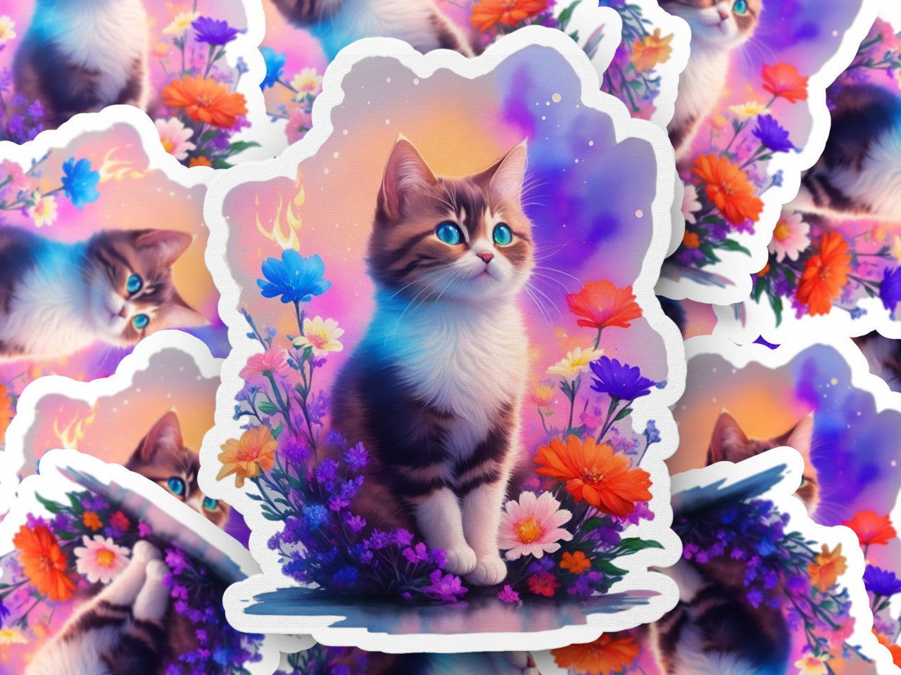 Set 2 bucati, Sticker decorativ, Pisicuta frumusica, Rezistent la apa, NO6143, 16 cm, Multicolor