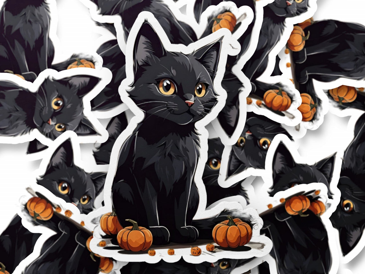 Set 2 bucati, Sticker decorativ, Pisicuta Halloween, Rezistent la apa, NO6137, 16 cm, Multicolor