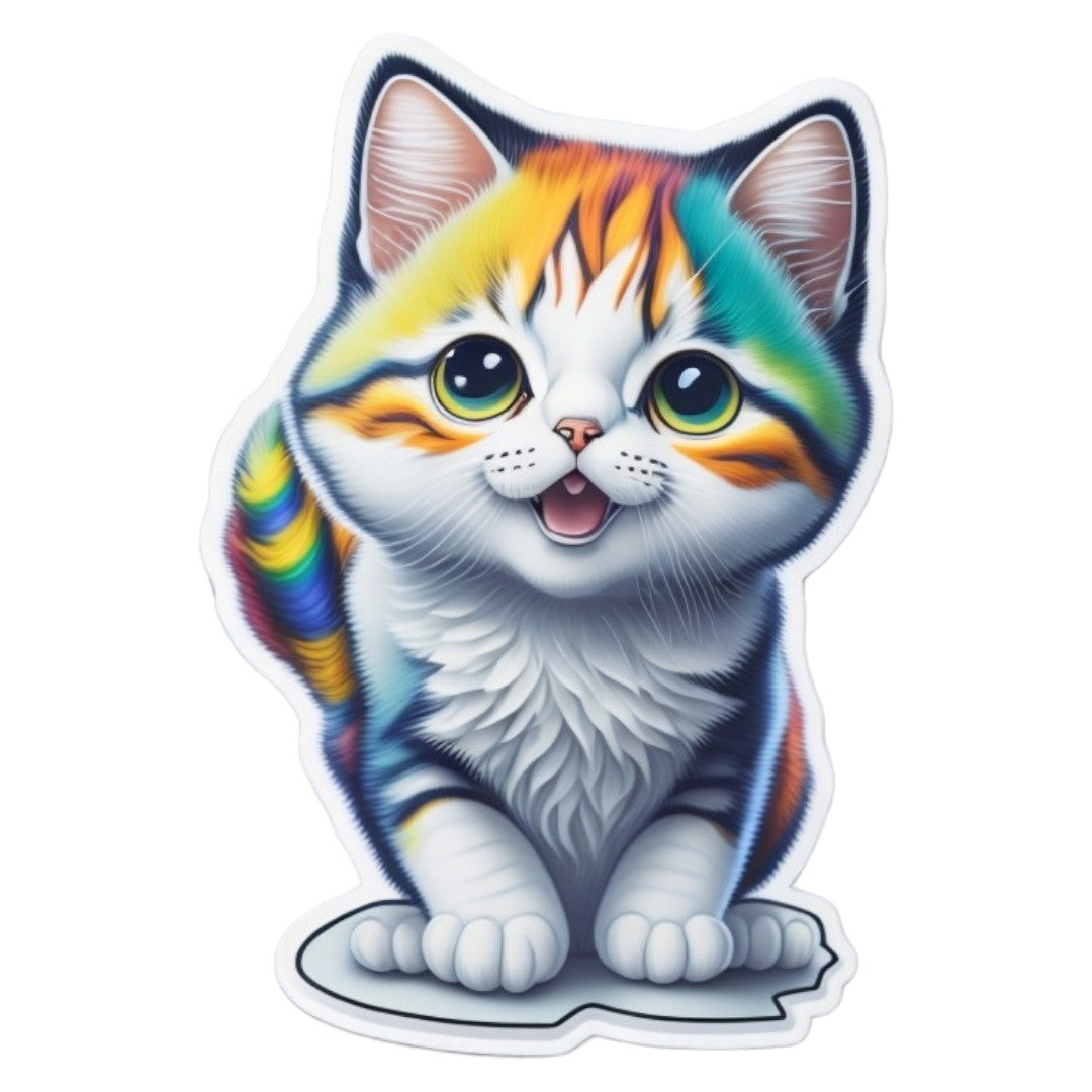 Set 2 bucati, Sticker decorativ, Pisicuta zambareata, Rezistent la apa, NO7001, 16 cm, Multicolor