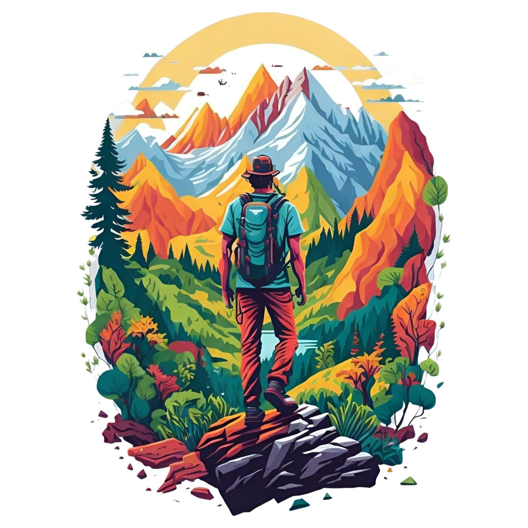 Set 2 bucati, Sticker decorativ, Plimbarea pe munte, Rezistent la apa, NO6177, 16 cm, Multicolor