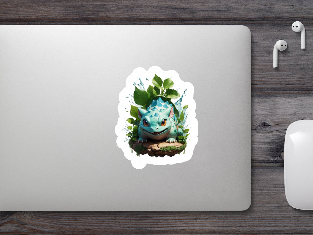 Set 2 bucati, Sticker decorativ, Pokemon bulbasaur pe pietre, Rezistent la apa, NO6704, 16 cm, Multicolor