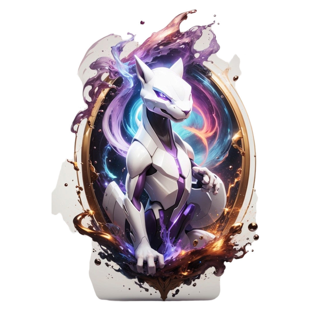 Set 2 bucati, Sticker decorativ, Pokemon Mewtwo, Rezistent la apa, NO6825, 16 cm, Multicolor