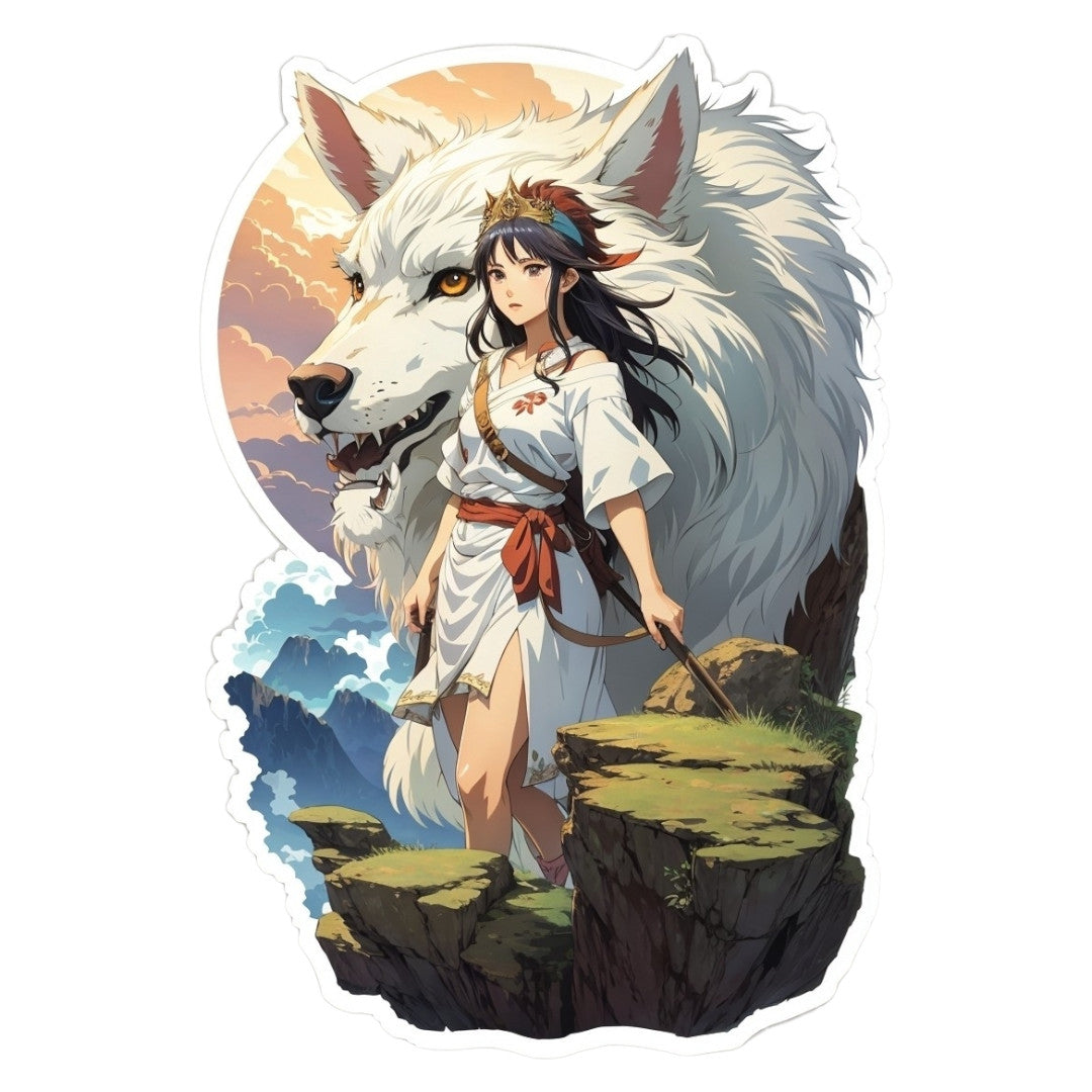 Set 2 bucati, Sticker decorativ, Printesa Mononoke cu lupul , Rezistent la apa, NO6856, 16 cm, Multicolor