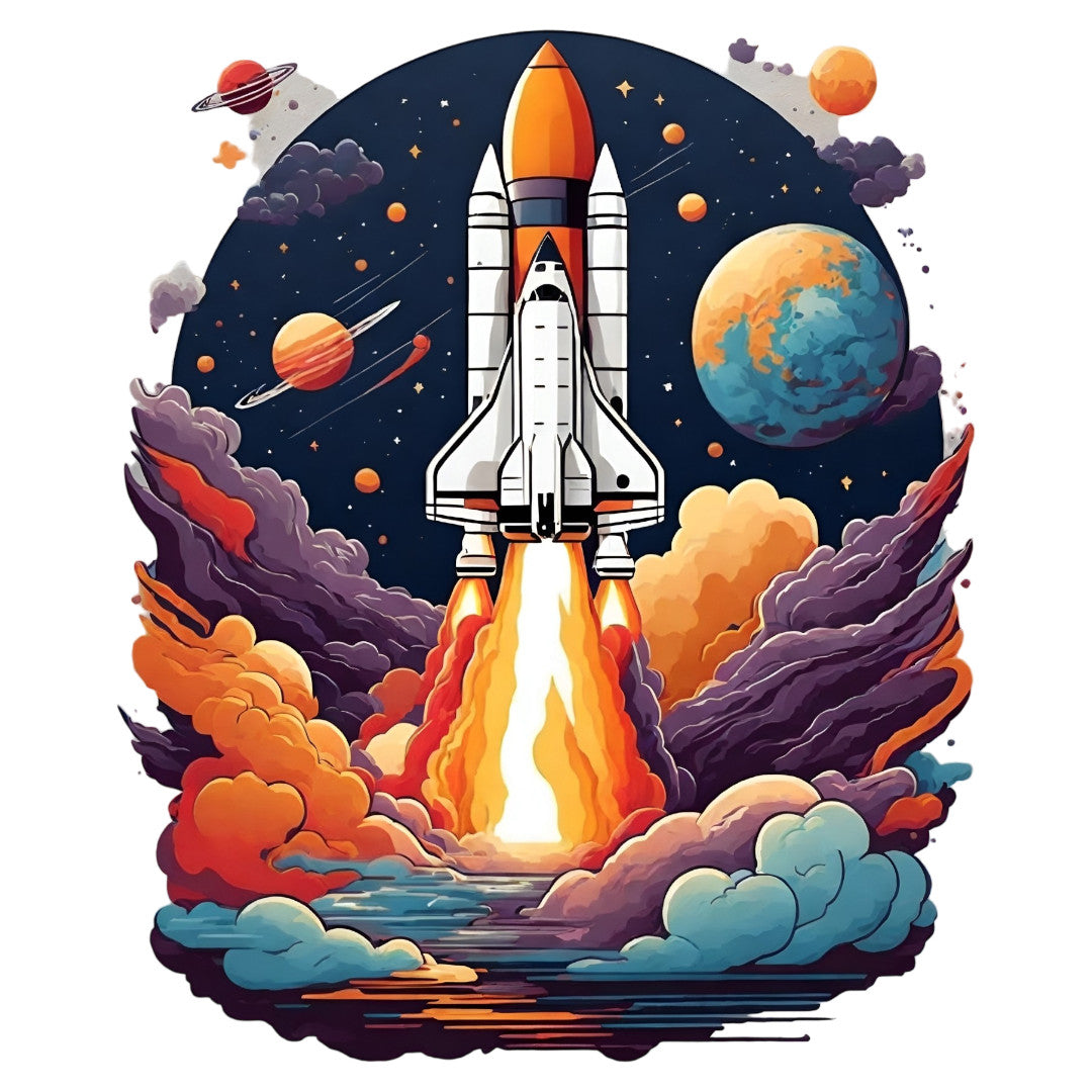 Set 2 bucati, Sticker decorativ, Racheta la lansare, Rezistent la apa, NO6668, 16 cm, Multicolor